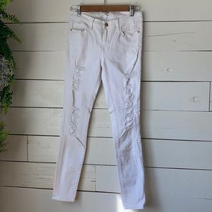 Frame Skinny Distressed White Jeans